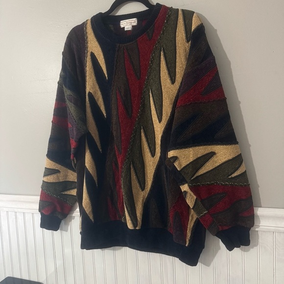 Vintage Norm Thompson Abstract Knitted Crewneck Coogi Style Sweater Size M - Picture 2 of 8